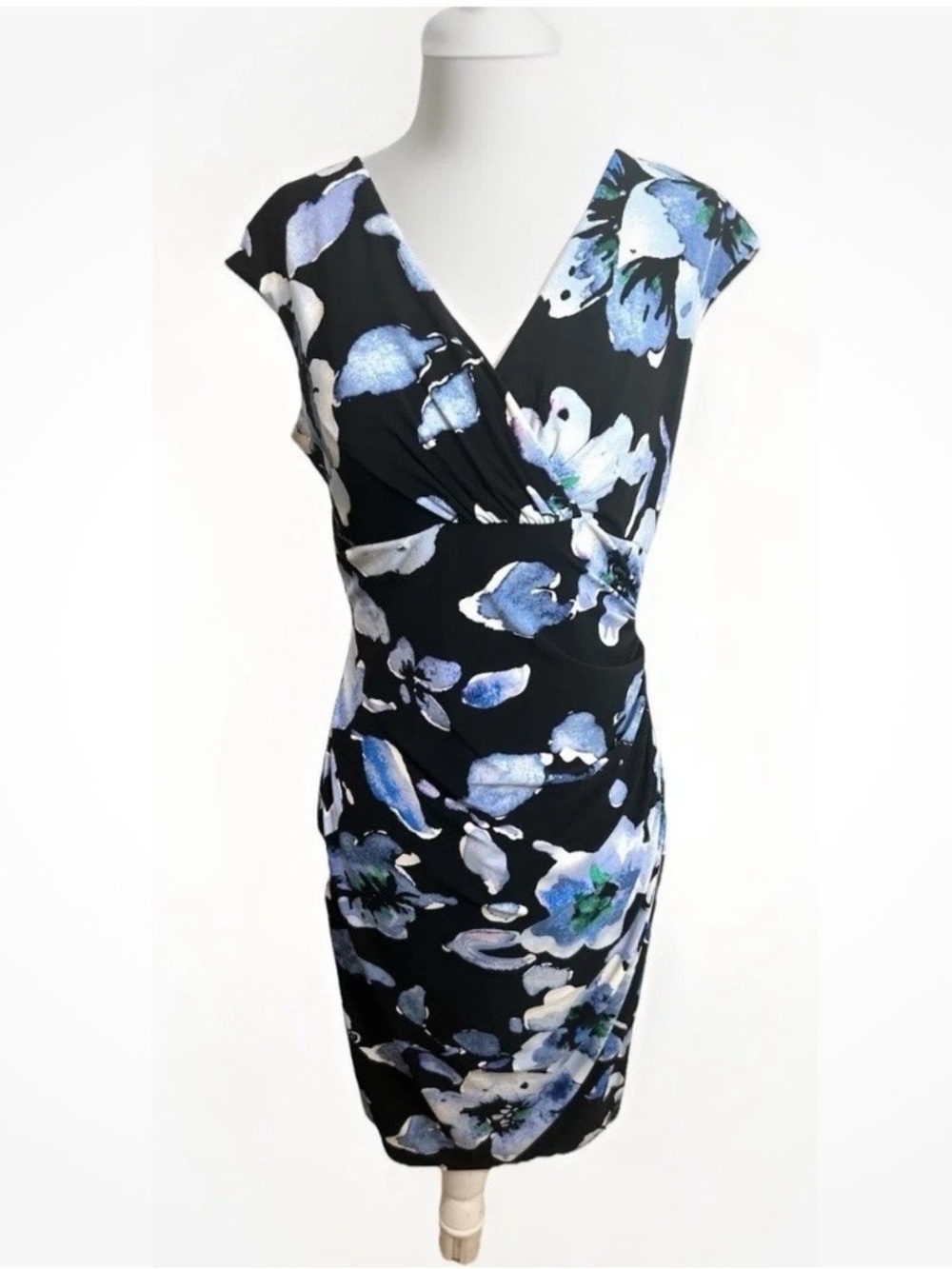 Lauren Ralph Lauren Wrap Dress Sz 8 Midi Floral Jersey Cocktail Stretchy Whimsy
